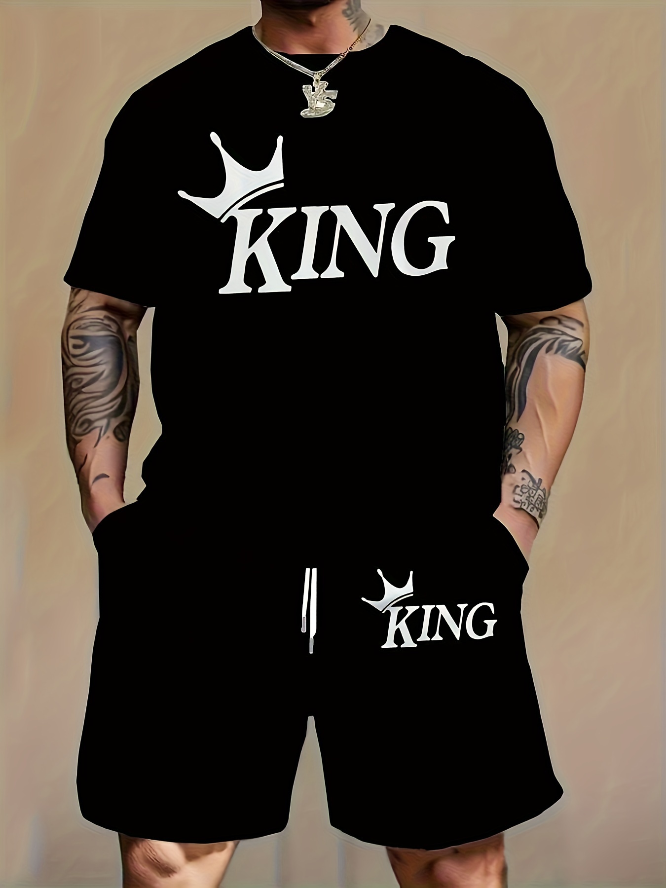 Mens Fashion Ideas - Herrenmode 2-teiliges Set mit Buchstabendruck, Kurzarm-T-Shirt