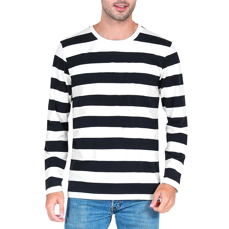 Men'S Fashion Oversized T Shirt - Kontraststreifen 3D-Druck Herren Langarm-T-Shirt Lässige Mode