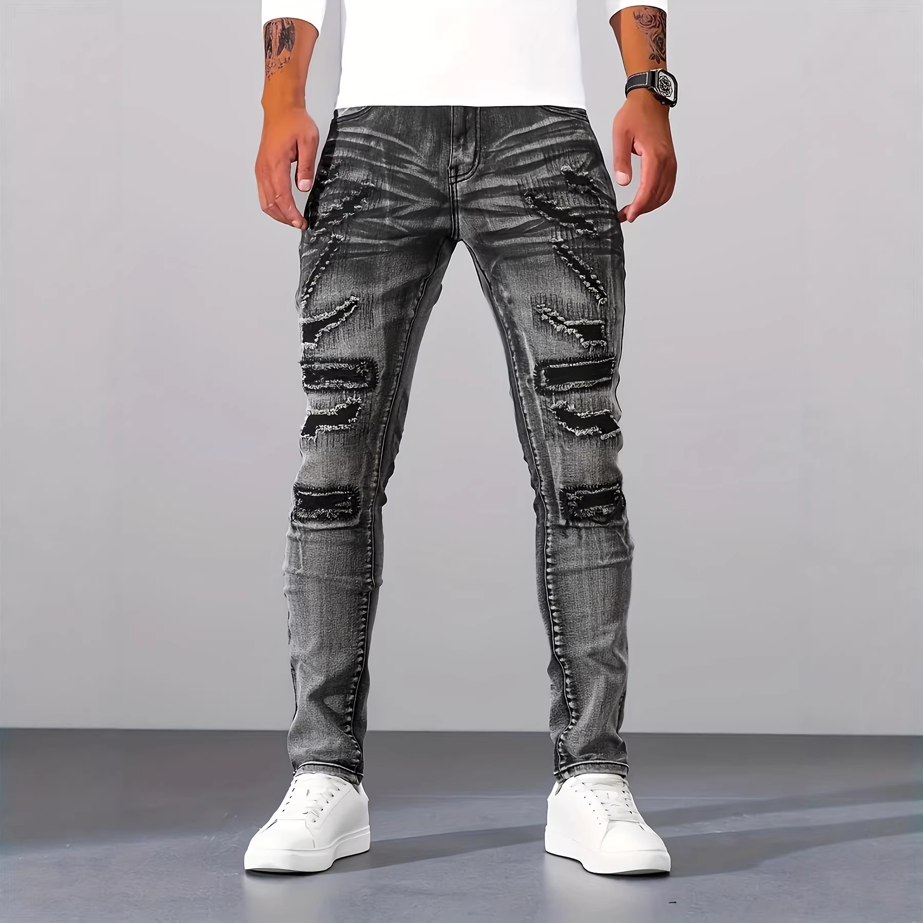 Men'S Fashion Grey Jeans - Herren Graue Schlanke Einfache Casual Alltags-Jeans