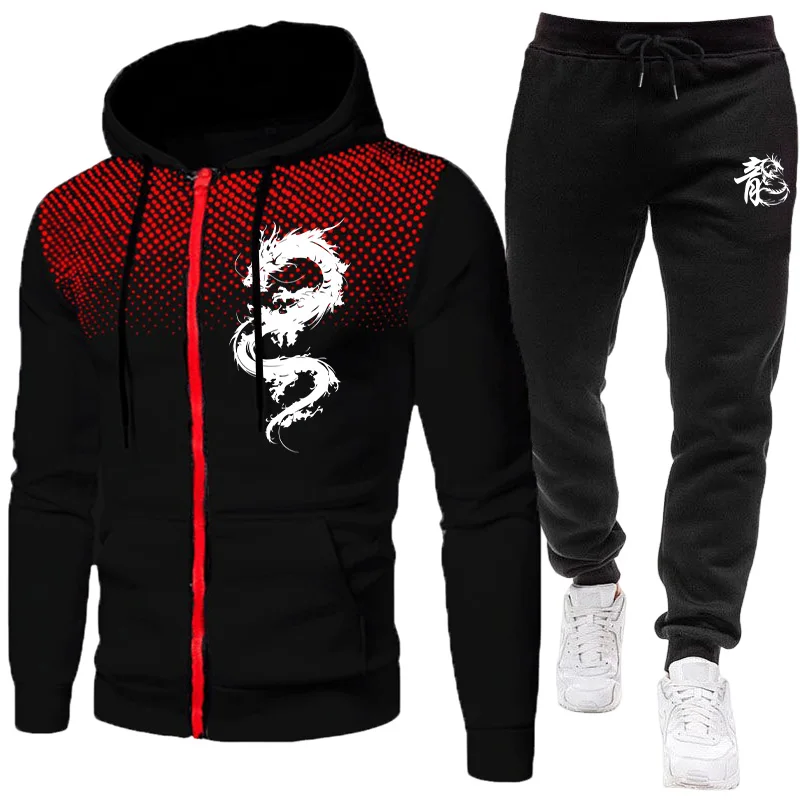 Paris Fashion Men - Herren Paris Drachenmuster Mode-Print-Set Zweiteiliges Set
