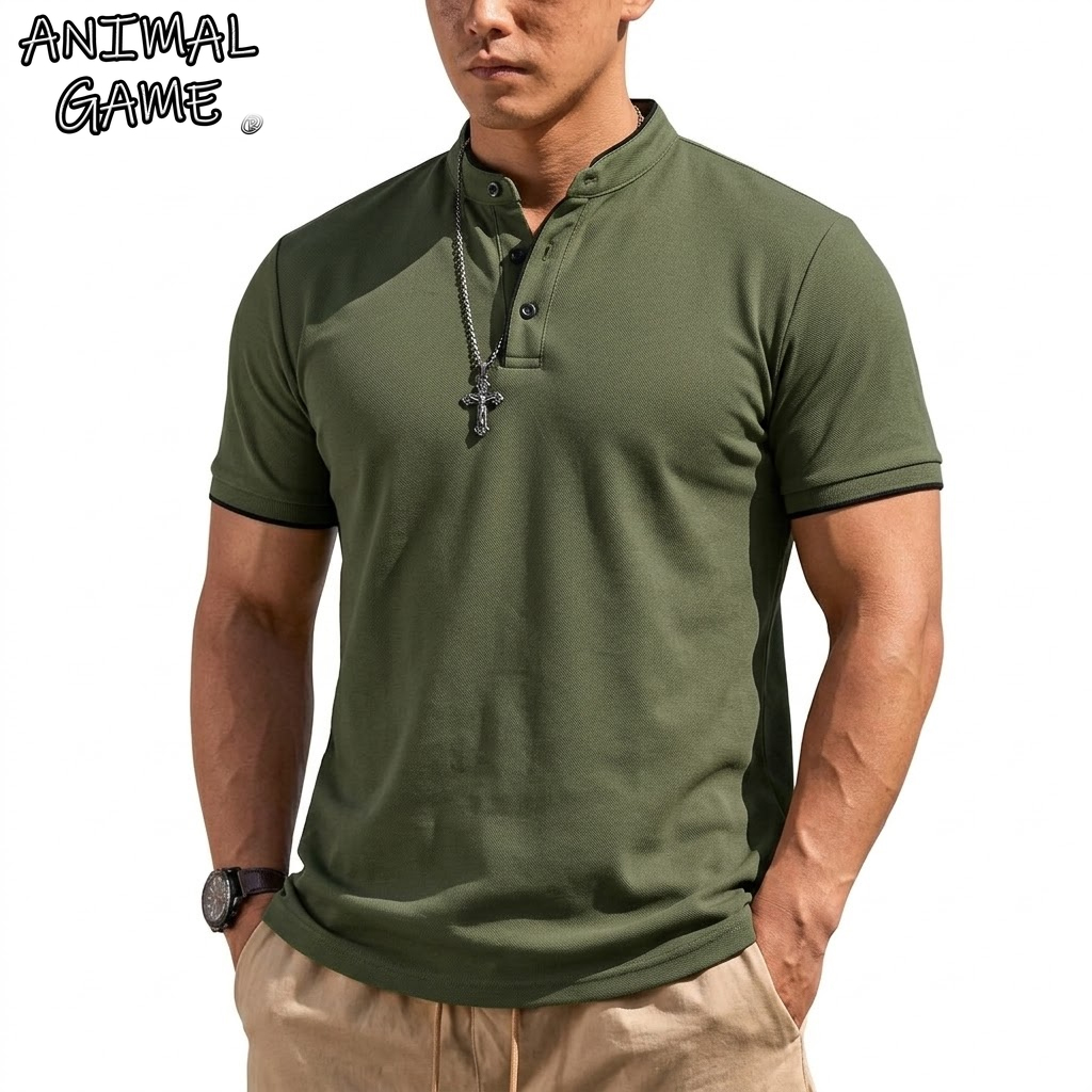 Men'S Fashion Polo - Sommer Kurzarm Henley-Shirt Herren Knopf-Poloshirts Klassische
