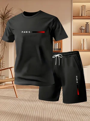 Paris Fashion Men - 2026 Neues Modisches Einfaches Paris-Schriftzug-Bedrucktes Herren-Kurzarm-T-Shirt+Shorts