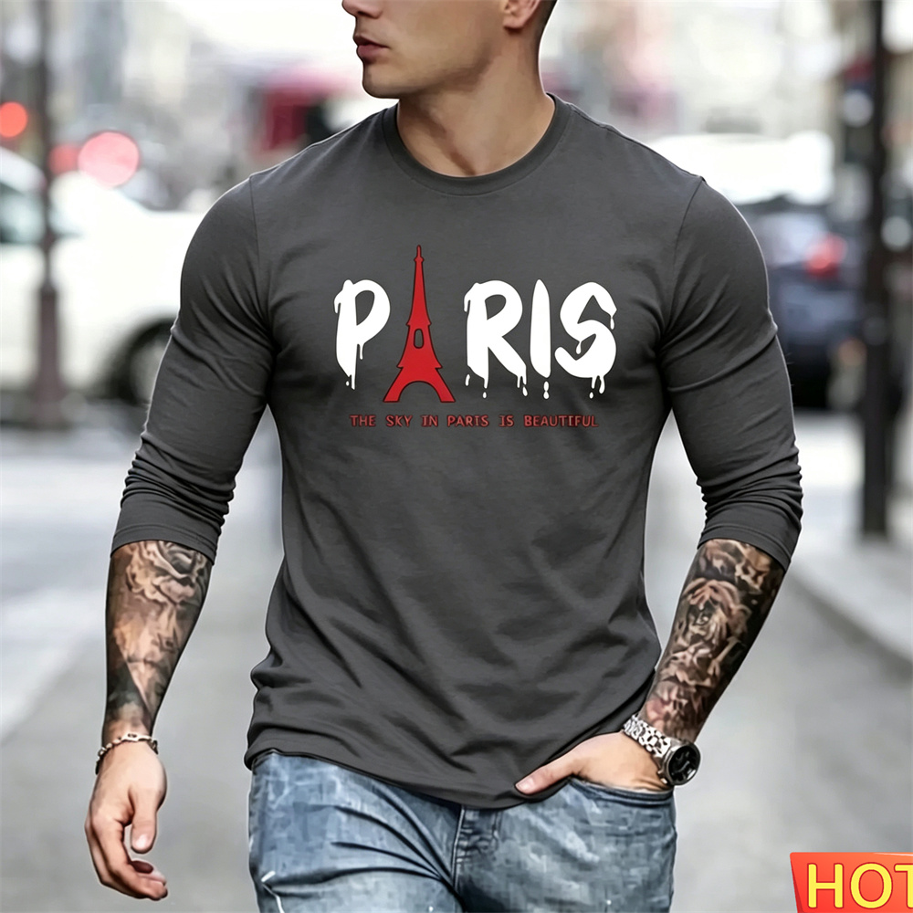 Herbstliches Herren-Langarm-T- – Paris Fashion Men Bewertung und Preis