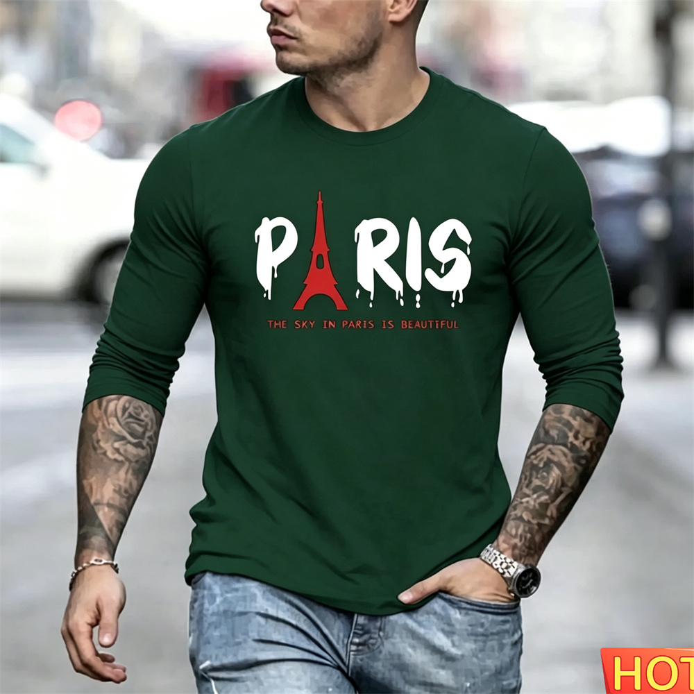 Herbstliches Herren-Langarm-T- – Paris Fashion Men Bewertung und Preis